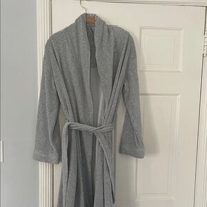 Anthropologie Gray Plush Robe with Tie